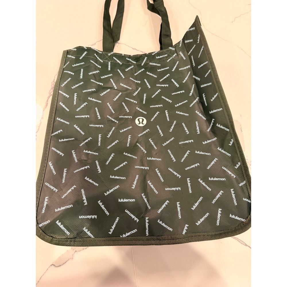 Lululemon Reusable Tote Bag Green Logo Print Large Shopping Gym Carryall